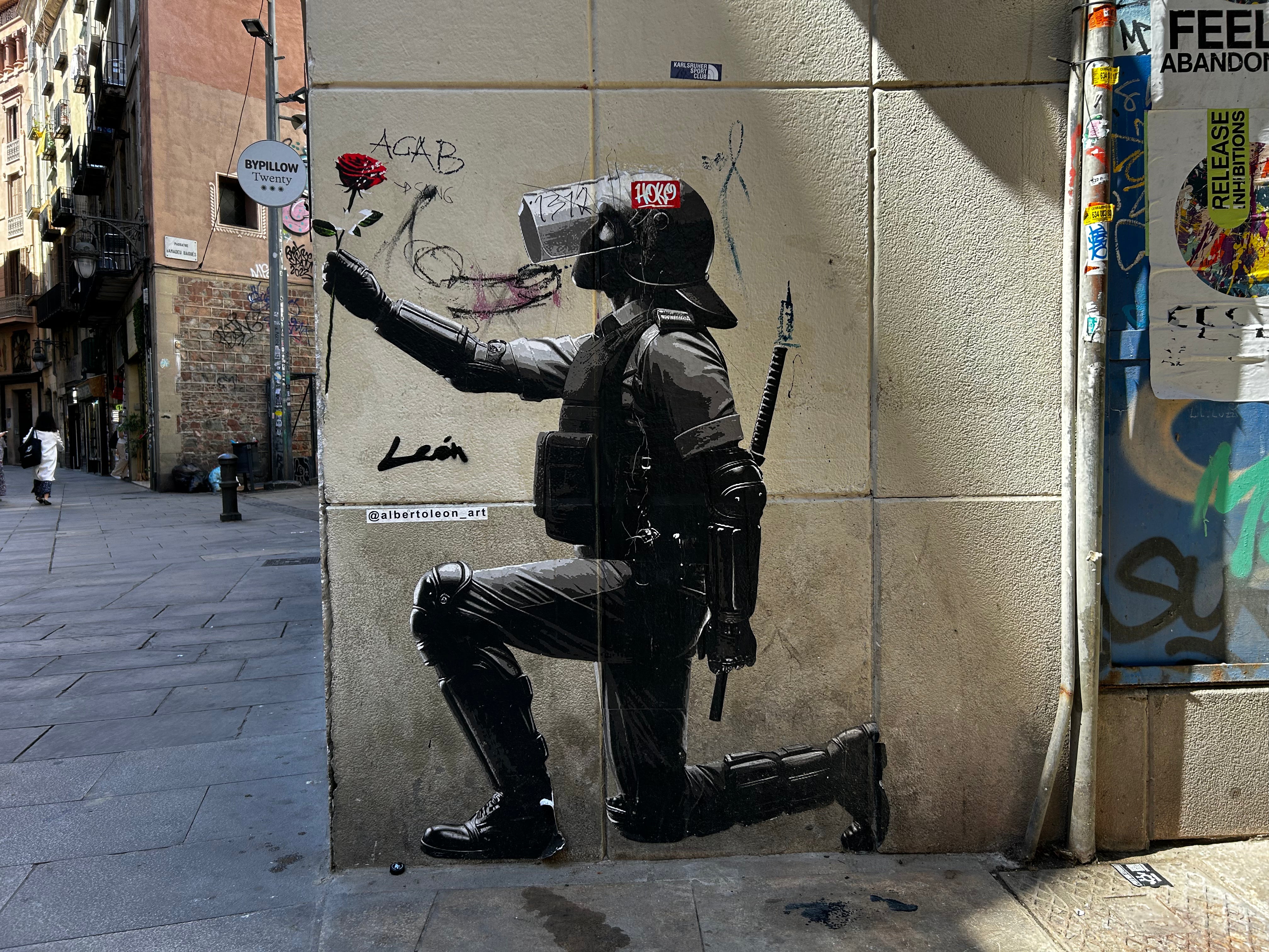 Sticker and paste-up alley off Joaquim Costa on a Street Art Walk Barcelona