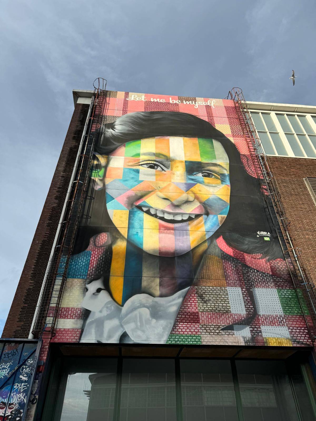 Street Art Tour Amsterdam featuring the Anne Frank artwork by Eduardo Kobra at the street art museum on the NDSM site.