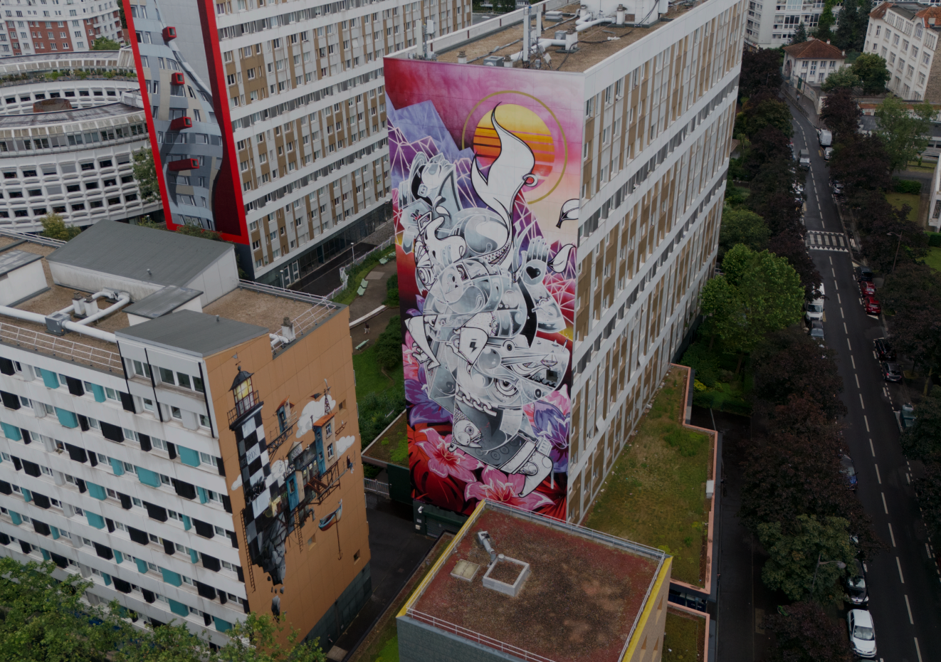 International colleagues enjoying the Paris Team Building Street Art Walk near the Metro Nationale