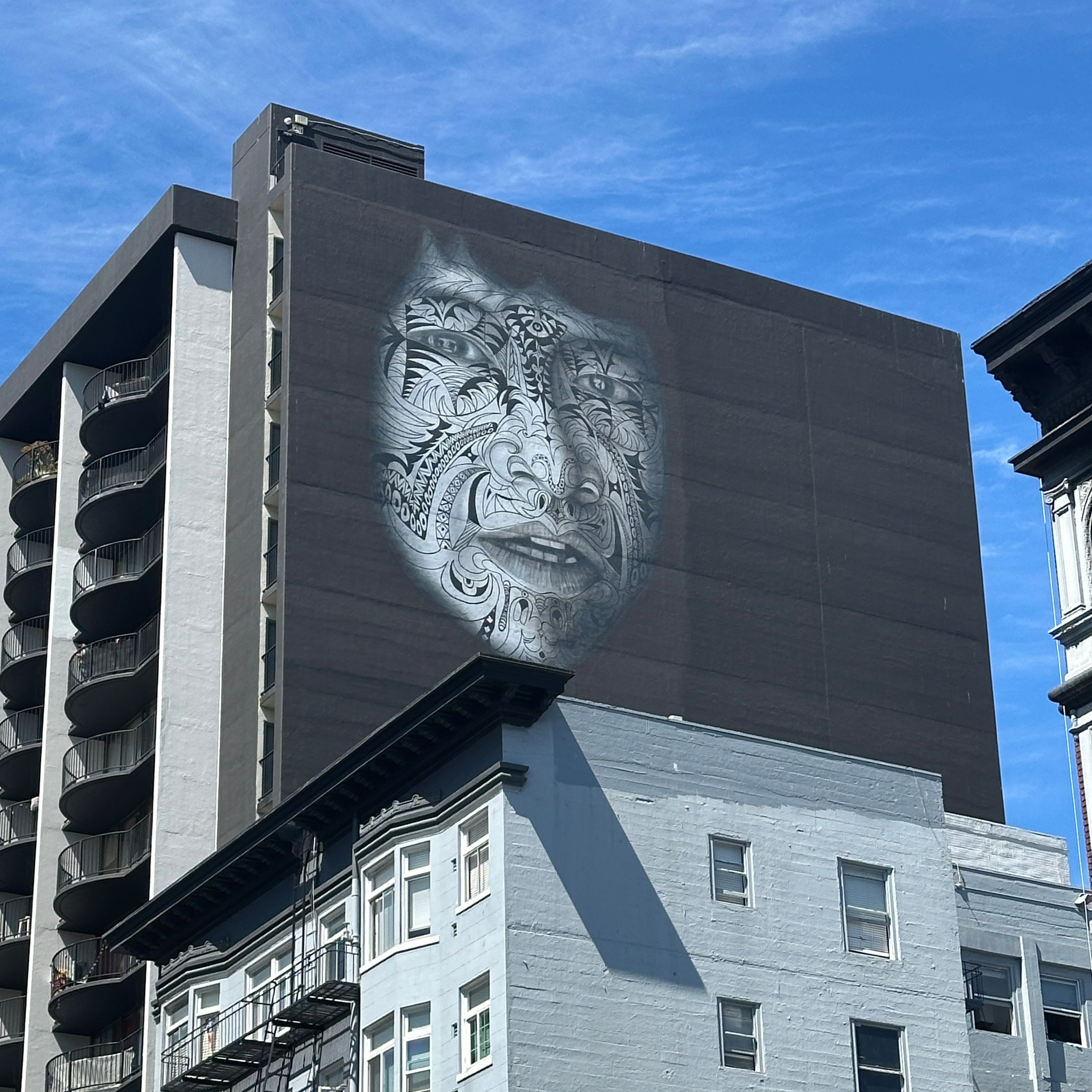 Street Art Tour San Francisco – iconic 3D mural faces on Clarion Alley